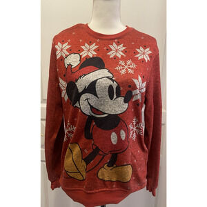 Disney Sweater Adult Size Small‎ Mickey Mouse Knit Red Christmas Long Sleeve S